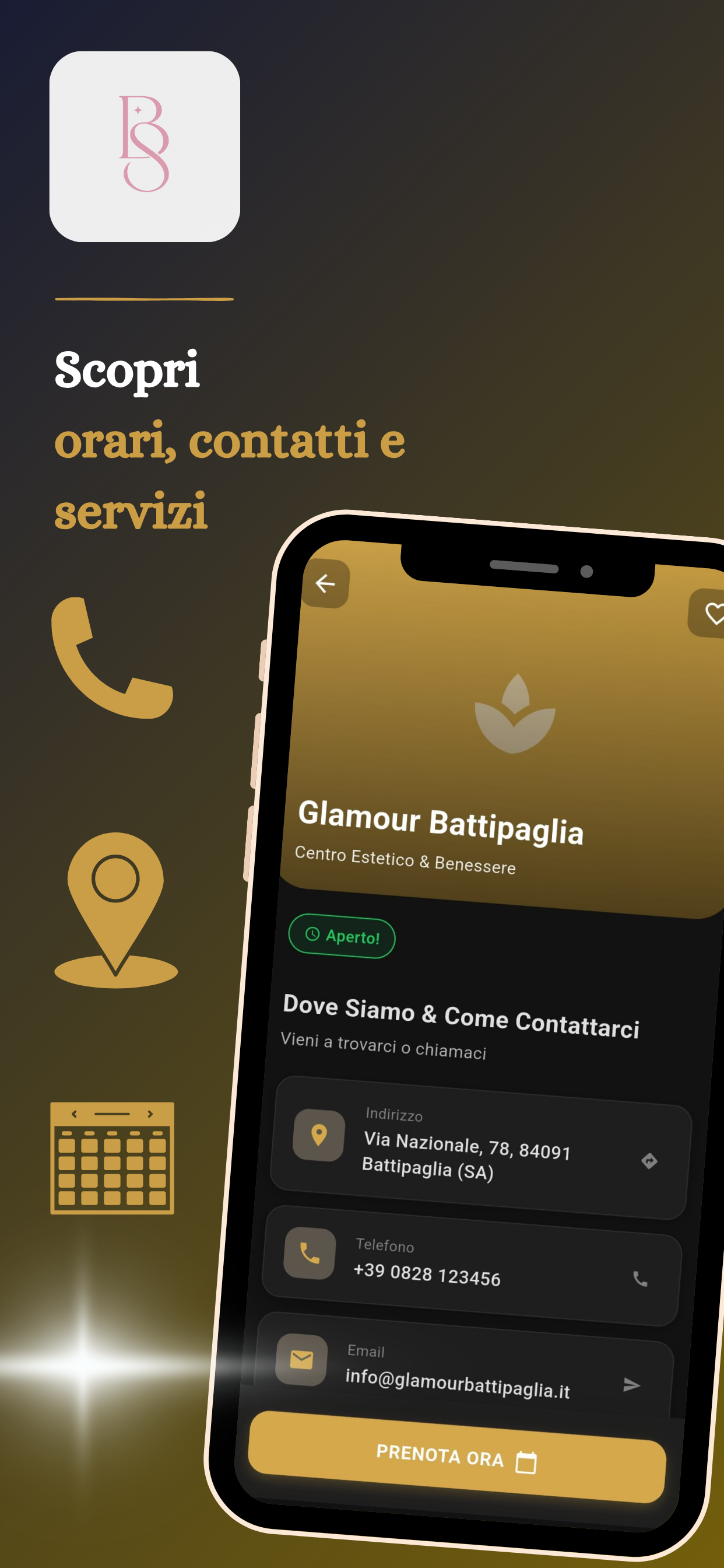 Scheda salone con orari, contatti e prenota ora